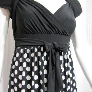 XL Vintage Style Black & White Polkadot Dress